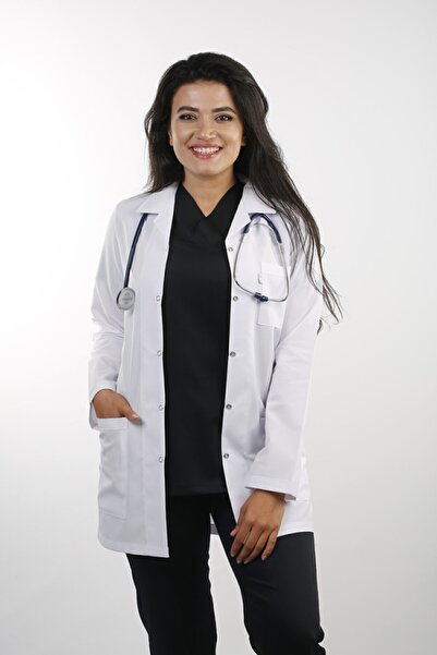 EMIR Kadın Beyaz Uzun Kollu 80 Cm Ceket Yaka Alpaka Öğretmen Doktor Eczacı He...