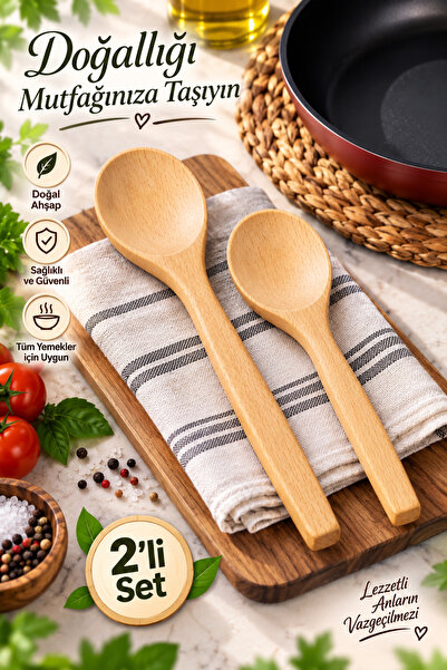 Tasarım Evi 2'li Ahşap Yemek Kaşığı Tahta Kaşık Takımı