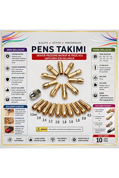 Torna Türk Gravür Makinası Matkap Ucu Pens Seti 4,2 Mm 10 Parça Dremel Uyumlu