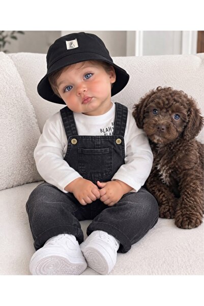 Bolly Baby Salopet Likralı Şapkalı Badili Kot Slopet 3lü Erkek Bebek/Çocuk Takım