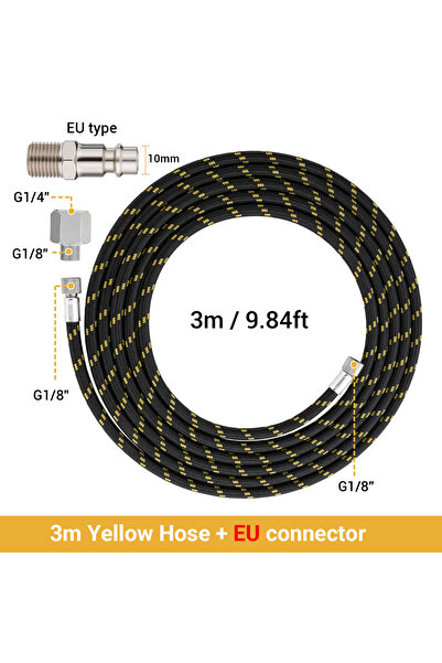 Choice 3M Yellow Hose EU 3 meter/10-Ft Nylon Braided Airbrush Air Hose Standa...