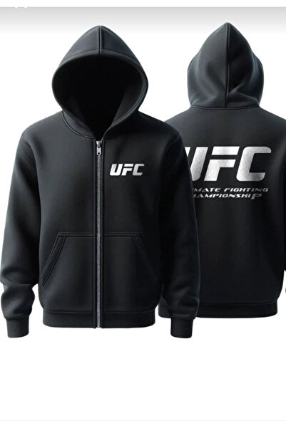 UFC siyah Unisex Fermuarlı Sweatshirt