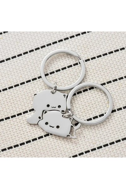 Choice Couple Cat Cute Cartoon Cat Keychain Couple Lovers Stainless Steel Mat...