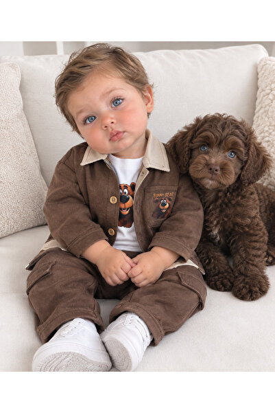 Bolly Baby Gabardine Buttoned Teddy Bear Printed Badi Bermuda Pocket Detailed...