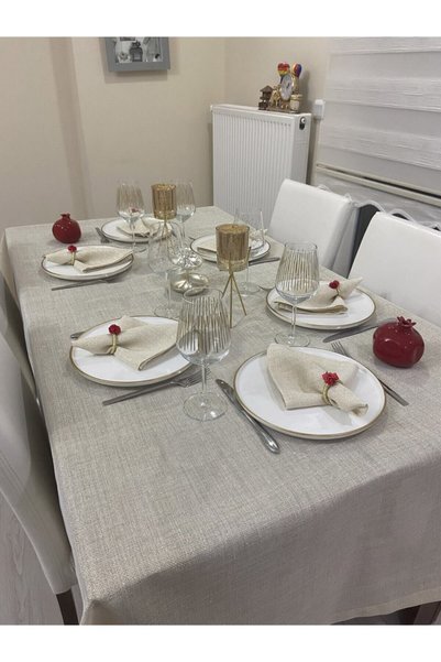 Zeren Home Linen Look Glittered Linen Tablecloth Gold