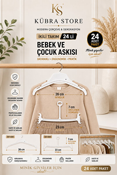 KübraStore Bebek ve Çocuk Askısı 24 'li Set – 12 Askı + 12 Gerdirmeli Askı | ...