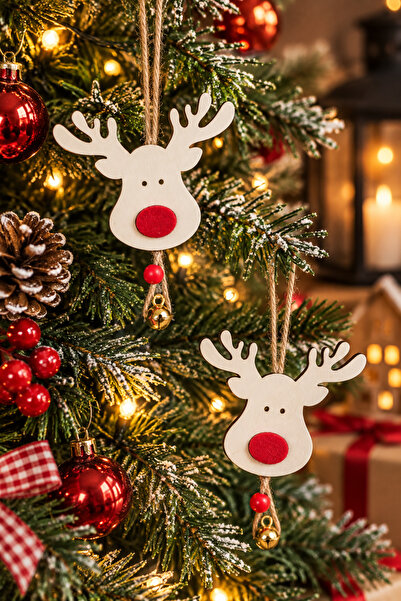 Masalsı Concept Christmas Wooden Deer Head - Figured with Bell and String, 3 ...