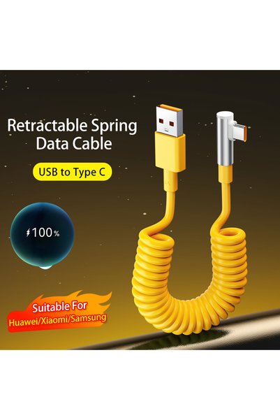 Choice كابل بيانات USB Type C أصفر بطول 1 متر، 100 واط، 6 أمبير، شحن سريع، بت...