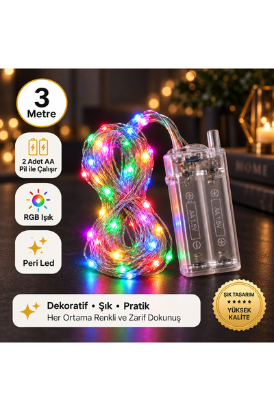 BERHAT Peri Led 3 Metre RGB Dekoratif Aydınlatma Pilli ( piller dahil değildir)