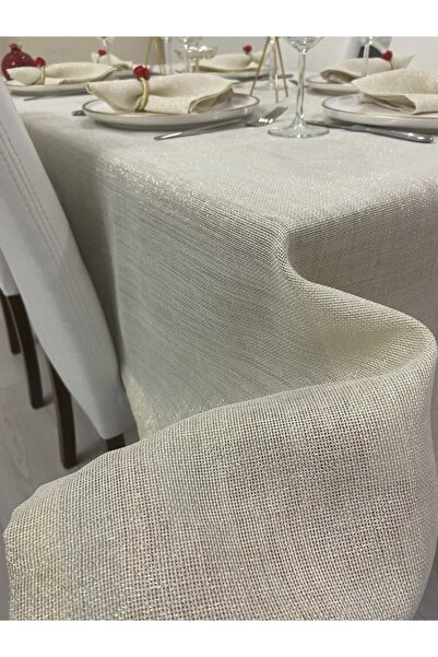 Zeren Home Keten Görünümlü Simli Linen Masa Örtüsü Gold