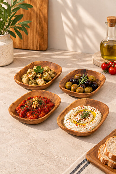 KaiHome 4’lü Akasya Ahşap Kayık Meze Tabağı Seti
