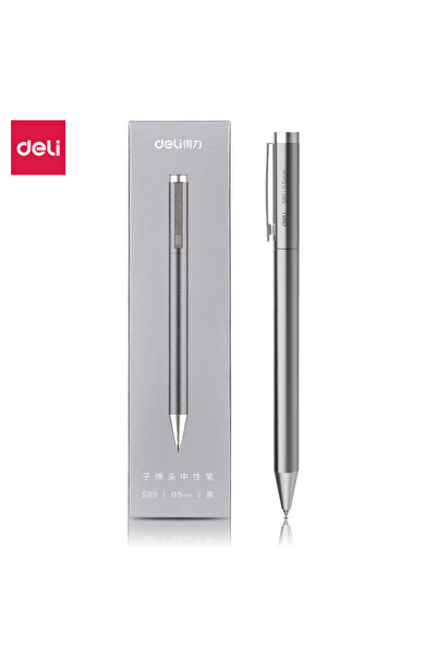 Deli 1 Silver Color Pen Metal Sign Pen 0.5mm Gel Ink Pens Golden Silver Color...