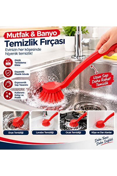 FırsatVar Mutfak Evye Lavabo Yıkama Temizleme Ovma Fırçası Saplı