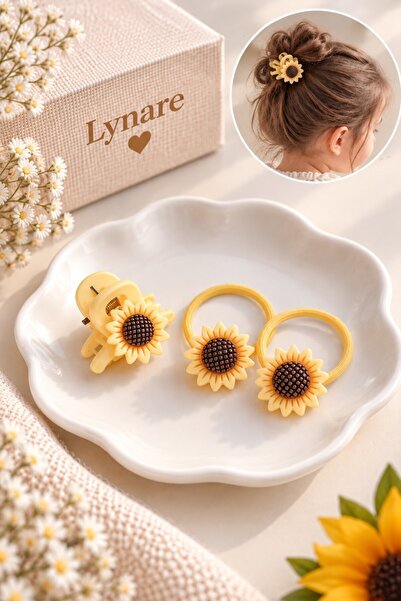 Lynare 3-Piece Sunflower Hair Clip Set, 2 Rubber Hair Clips, 1 Snap Clip, Gir...