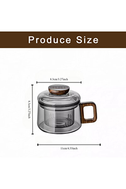 Choice 200ML Smoke gray Wooden Handle Glass Teacup With Lid With Filter Cup T...