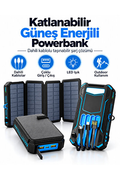 EN SİGA Solar Destekli Powerbank 20.000 mAh 22.5W PD Hızlı Şarj Çoklu Dahili ...