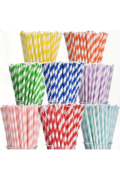 Choice RainbowStripe 200 Pack Biodegradable Paper Straws Assorted Rainbow Str...