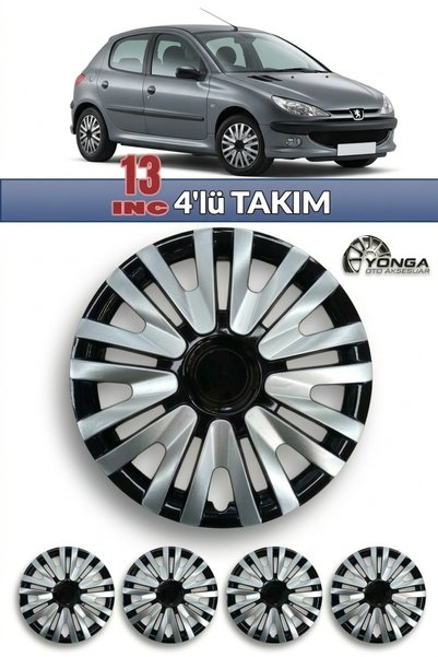 YONGA OTO AKSESUAR PEUGEOT 206 Jant Kapağı 13 İnç Kırılmaz 4'lü + 4 Amblem + ...