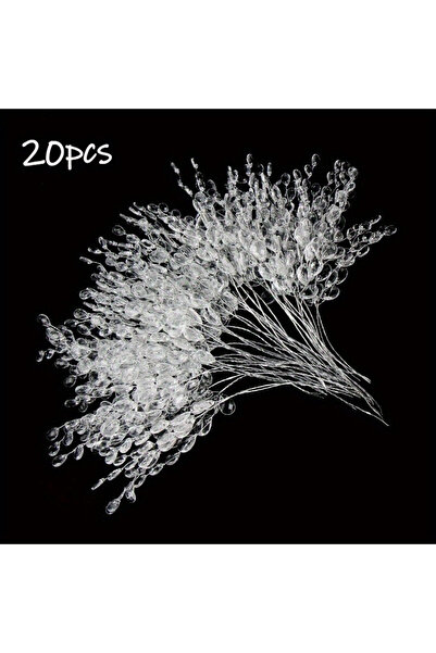 Choice Transparent 20pcs Acrylic Bead Flower Stems with Crystal Drops Versati...