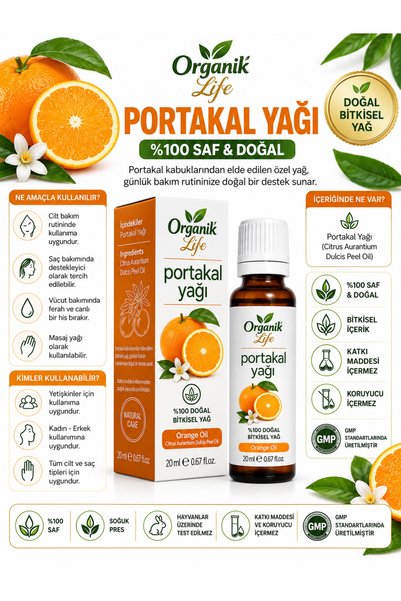 ORGANİK LİFE Portakal Yağı 20 ml - Aydınlatıcı & Canlandırıcı Cilt Bakım Yağı
