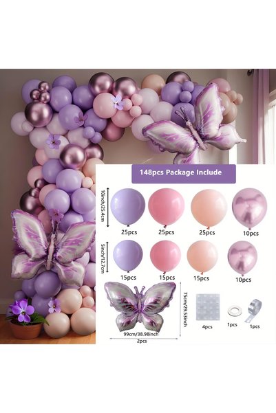 Choice Other MULTI 148PCS Butterfly Balloon Arch Set Macaron Purple Pink Oran...