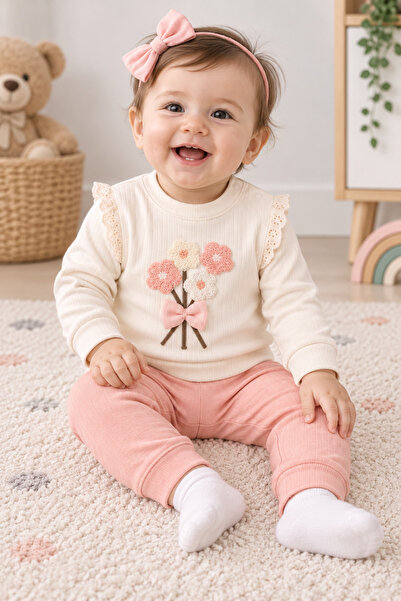 nikuby Yavruağzı Colorful Floral Baby Top and Bottom Set