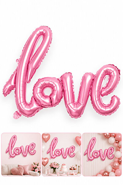 Parti dolabı بالونات وردية اللون بتوقيع Love لعيد الحب وذكرى الخطوبة وحفلات ت...