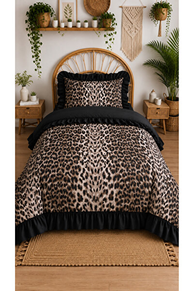 Ganita home Leopard Ruffle Single Duvet Cover Set |   160 X 220 cm