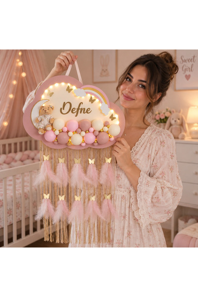 BL Baby Lüks Bubble Ledli Bulut Bebek Kapı Süsü Pudra Kenar Krem Zemin