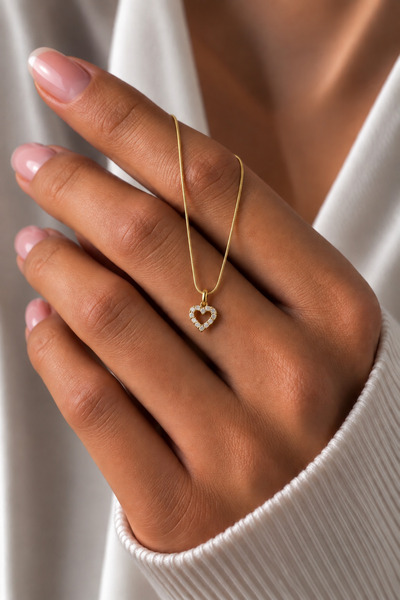 CAXBERN Çelik Minimal Gold Zirkon Kalp Kolye
