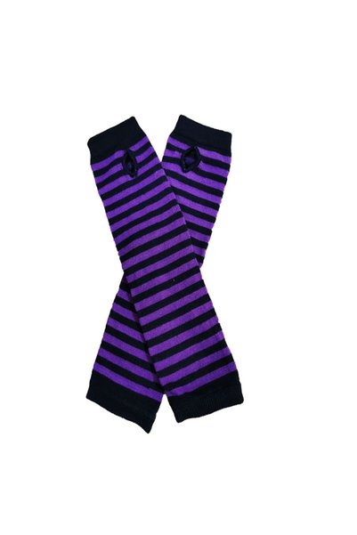 Choice6 One Size purple Women Long Sleeve Gothic Striped Fingerless Arm Warme...