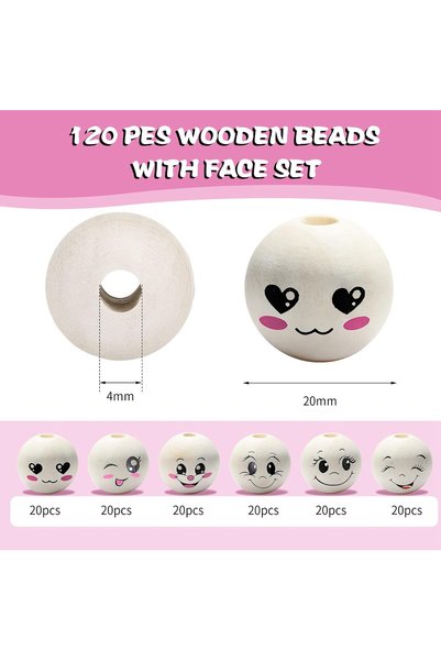 Choice 120pcs 120pcs Wooden Beads with Face, 20 mm Wooden Balls with Face, Wo...