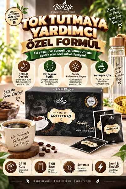 İlla Life Yumuşak İçimli Fit Detox Diyet Tokluk Desteği Enerji ve Zindelik Şekersiz Bitkisel Reishi Moringa Kırmızı Ginseng Propolis B6 ve B12 Tok Tutan Hızlı Etkili Coffeemax Kore Form Kahvesi 24'lü Kutu