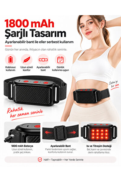 EN SİGA Kırmızı Işık ve Isı Terapili Titreşimli Masaj Aleti 3 Kademeli 1800 mAh Ayarlanabilir Bantlı