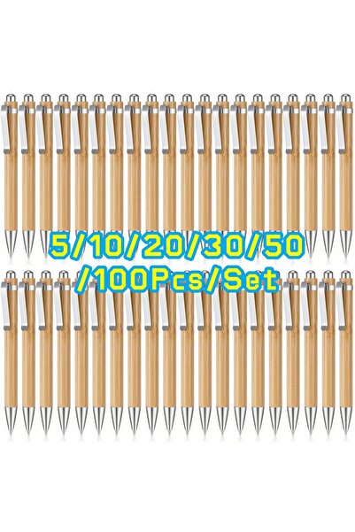 Choice 5Pcs 5/10/20/30/50/100PCS Bamboo Ballpoint Pen Stationery Party Pens O...