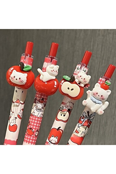 Choice 4PCS 4Pcs Kawaii Apple Cat Gel Pen 0.5mm Black Ink Gel Pens Soft Grip ...