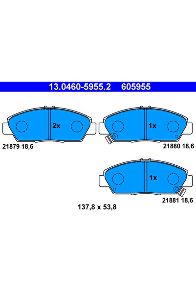 Ate Σετ τακάκια φρένων, δισκόφρενο 13.0460-5955.2 Honda Accord V/Prelude IV/P...