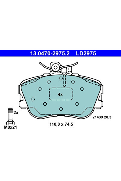 Ate Σετ τακάκια φρένων, δισκόφρενο 13.0470-2975.2 Mercedes-Benz C-Class/C-Cla...