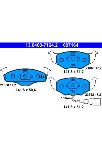 Ate Σετ τακάκια φρένων, δισκόφρενο 13.0460-7164.2