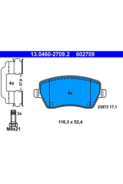 Ate Σετ τακάκια, Δισκόφρενα 13.0460-2709.2 Dacia Dokker Van/Ευρύχωρο Sedan/Do...