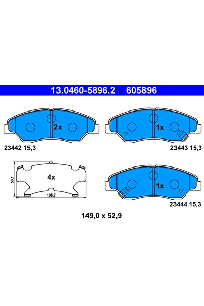 Ate Σετ τακάκια φρένων, δισκόφρενα 13.0460-5896.2