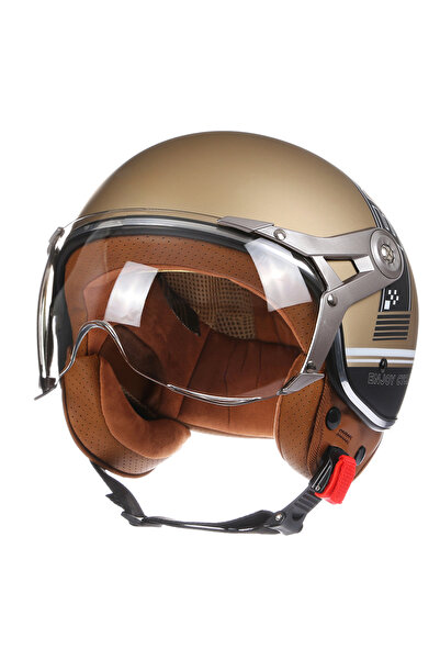 Choice M 288 brown DOT 3/4 Open Face Motorcycle Retro Motorbike Helmets With ...