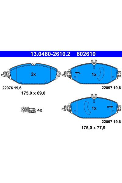 Ate Σετ τακάκια φρένων, δισκόφρενο 13.0460-2610.2 Mercedes-Benz C-Class/C-Cla...