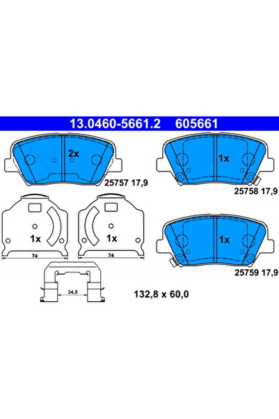 Ate Σετ τακάκια φρένων, δισκόφρενα 13.0460-5661.2 Hyundai Genesis/Grandeur Ki...