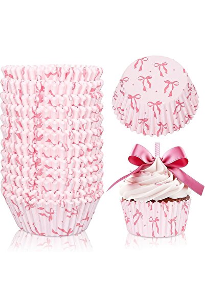 Choice 10Pcs Pink Pink Bow Paper Cupcake Holders with Satin Edges Soft Toned ...