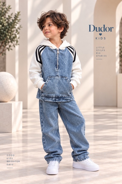 DUDOR KİDS SET BLUZĂ ȘI PANTALONI SPORT ALB-ALBASTRU PENTRU BĂIEȚI