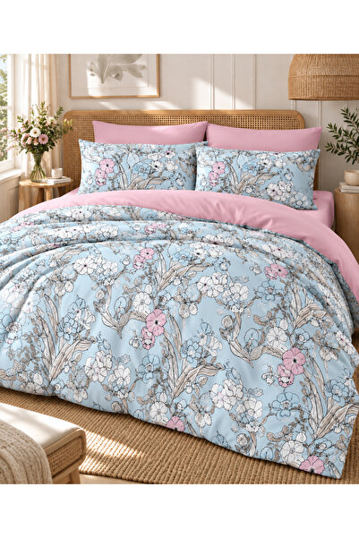 MyStory Home طقم غطاء لحاف مزدوج مع ملاءات جاهزة Fiore