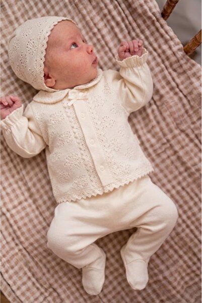 minicayzen Baby Girl Hospital Take-Home Set with Lace Details Beige Color Set...