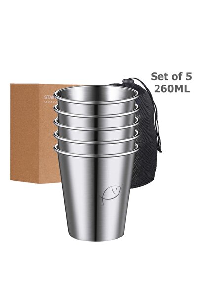 Choice 260-350ml 5Pcs 260ml 5 Pieces Stainless Steel Cups Pint Cup Tumbler Me...