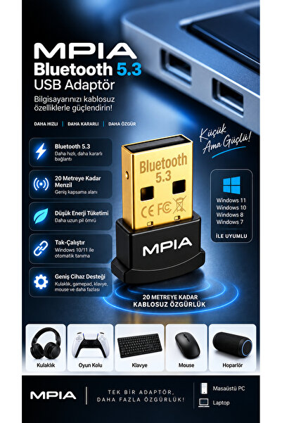 Concord Mpıa Bluetooth 5.3 Usb Dongle - Kablosuz Adaptör, Pc & Laptop Için Bl...